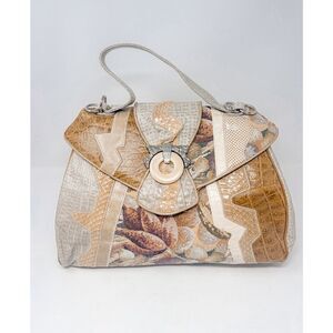 Vintage Sharif Women's Brown Beige Patchwork Leather Purse Handbag Clutch